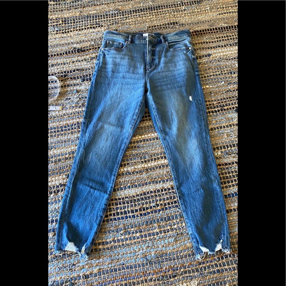 LOFT HIGH WAIST SKINNY DISTRESSED JEANS